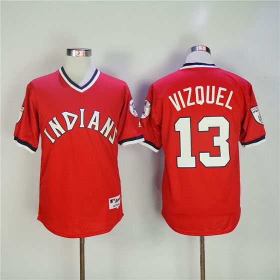Men Cleveland Indians #13 Vizquel Red MLB Jerseys